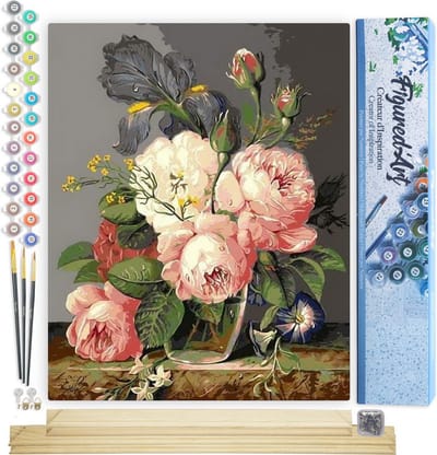 Figured'Art Schilderen op Nummer Volwassenen canvas Boeket van wilde bloemen - Handwerk acrylverf Kit DIY Compleet - 40x50cm met DIY houten lijst