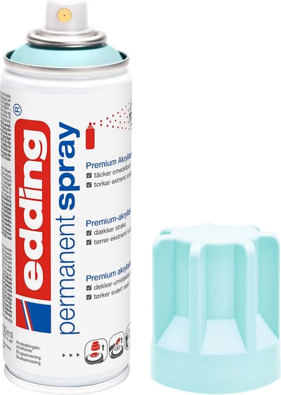 edding 5200 spuitverf in spuitbus - pastelblauw mat - 1 stuk - 200 ml verf - direct dekkend – 0,7-1 m2 oppervlak - acrylverf voor het lakken en versieren van glas, metaal, hout, keramiek, kunststof, canvas - permanent spray, verfspray