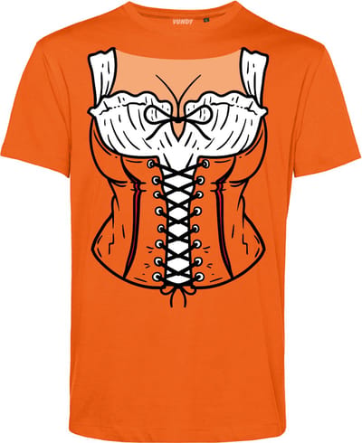 T-shirt Dirndl Boezem | Oktoberfest dames heren | Lederhosen man | Foute party | Oranje | maat XS