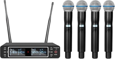Draadloos Microfoonsysteem 4 Kanalen UHF - 4 Handheld Microfoons - Groot Bereik voor Optredens, Karaoke en Kerk