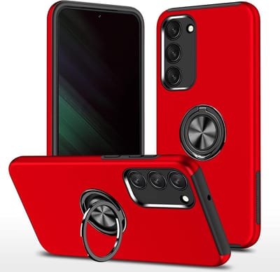 Telefoonhoesje Met Vingerring & Magneet voor Telefoohouders - Hoesje Geschikt voor: Samsung Galaxy S23 - Anti-drop harde cover - Rood