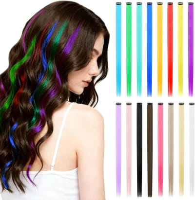 Kleurige 22 Inch Lange Stevige Haar Extensions, Clip-In Haaraccessoires voor Feestjes en Festivals (16 Kleuren)