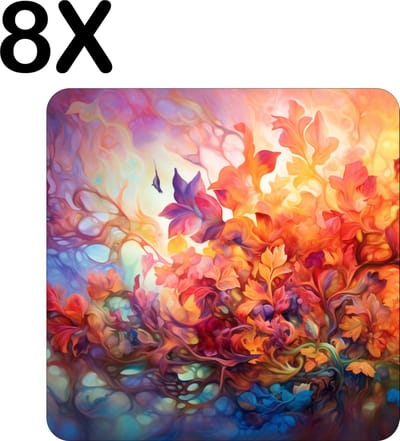 Luxe Placemat - Kleurrijke Bloemen Tekening - Set van 8 Placemats - 50x50 cm - 2 mm dik Vinyl - Anti Slip - Afneembaar