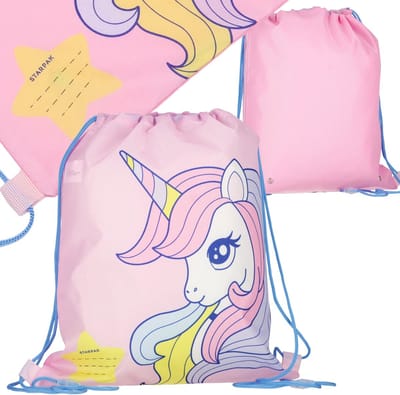 EENHOORN Roze, meisjesschoenentas voor LICHAMELIJKE OPVOEDING, schoolschoudertas voor meisjes 32x38 cm