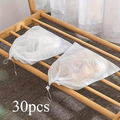 30 Pièces Sacs à Chaussures en Tissu à Suspendre à la Porte Légers, Anti-Poussière, Résistants à l'Humidité Sacs de Rangement pour Chaussures de Voyage avec Fermeture à Cordon de Serrage 30pcs blanc