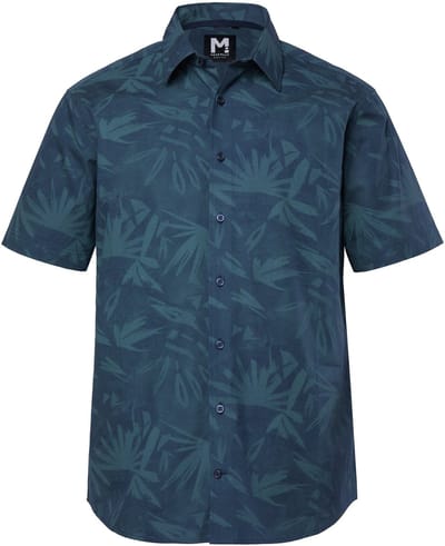 Men Plus - Heren - overhemd korte mouw bloemmotief kentkraag comfort fit tot 8XL - Navy blauw - Maat XXL