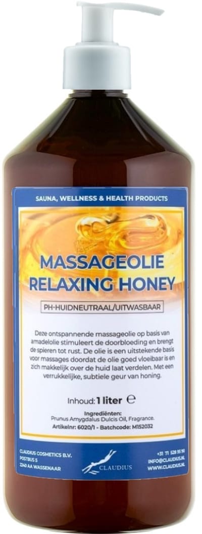 Massageolie Relaxing Honey 1 liter met witte pomp - 100% natuurlijk - biologisch en koud geperst
