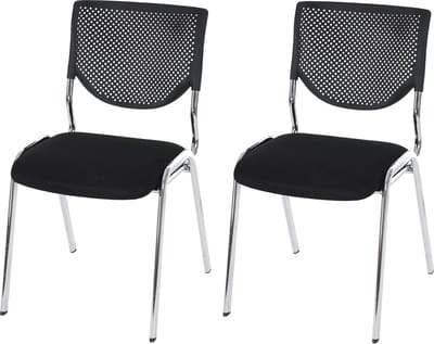 Set van 2 bezoekersstoelen T401, stapelbare conferentiestoel, stof/textiel ~ zitting zwart, poten chroom