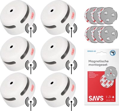 X-Sense XS01-W Draadloos koppelbare rookmelder - Met magneet montage - 6 Rookmelders - 10 jaar batterij - Voldoet aan Europese norm - Koppelbaar brandalarm zonder boren
