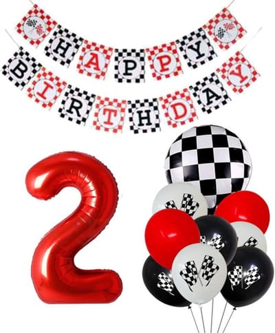 Snoes Racecijferballon 2 Plus Pakket - Verjaardag Ballonnen Race Thema - Rood, Wit & Zwart