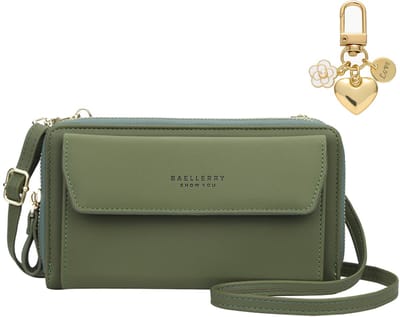 ADEL Crossbody Telefoontasje voor Vrije Handen – Dames Telefoon Tas als Portemonnee Incl. Goud Hangertje – Universeel (o.a. iPhone & Samsung) – Groen