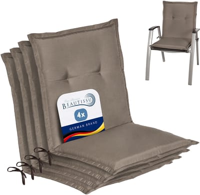 Beautissu Loft NL Stoelkussen Set 4x Lage Rugleuning 100x50 cm Taupe – Tuinstoelkussen UV-bestendig