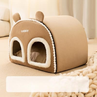 Nid pour chat d'automne et d'hiver avec double ouverture, niche familiale semi-fermée pour plusieurs animaux de compagnie, lit chaud pour petit chien, nid pour chat