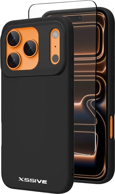 Hoesje + Screenprotector geschikt voor iPhone Pro Max - Siliconen Hoesje met Beschermglas - Zwart