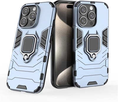 MobyDefend Hoesje - Geschikt voor iPhone 16 Pro Max - Dubbelgelaagde Pantsercase Met Standaard - Blauw
