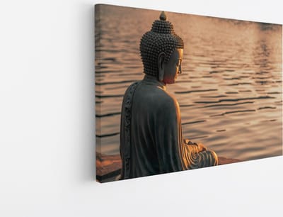 Saammp Canvas Schilderij - Boeddha bij het water - 45x30 - Foto op canvas - Wanddecoratie - Muurdecoratie Woonkamer - Canvas schilderijen