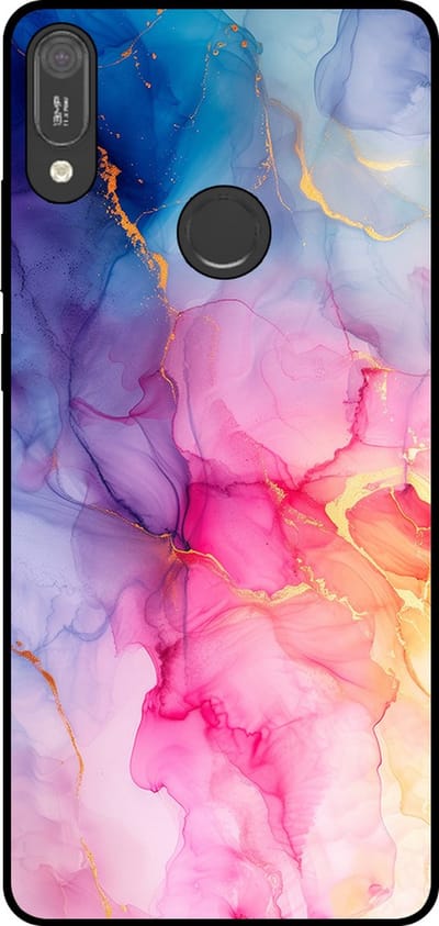 Smartphonica Telefoonhoesje Geschikt voor Huawei Y6 (2019) met marmer opdruk - TPU backcover case marble design - Regenboog geschikt voor Huawei Y6 (2019)