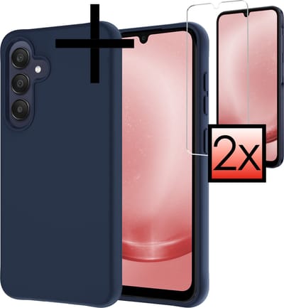 Hoesje - Met 2x Screenprotector - Geschikt voor Samsung Galaxy A25 - Sterk & Shockproof - Back Cover - Siliconen Case - Telefoon Hoes - Donkerblauw