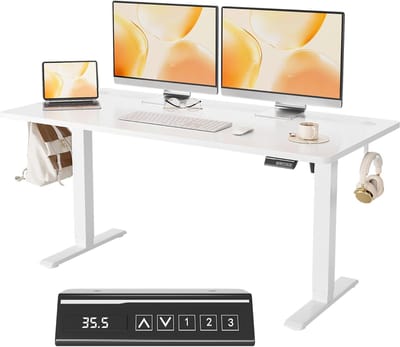 Elektrisch in hoogte verstelbaar ergonomisch zit-sta-bureau 140x60 cm | Computerbureau voor thuiskantoor, geheugenfunctie, verstelbare poten, 100 kg draagvermogen, wit