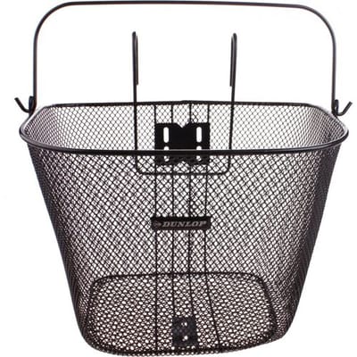 Dunlop Fietsmand Stuur 22L - Fiets Mand met Handvat en Haken - Fietsmandje 34 x 24,5 x 26 cm - Geschikt voor Elektrische Fiets, Omafiets en Stadsfiets - Metaal - Zwart