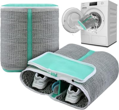 Waszak voor Schoenen en Sneakers XL met Extra Reinigingsvak en Versterkte Ritssluiting - Ideaal voor Wasmachine en Handwas, Grijs