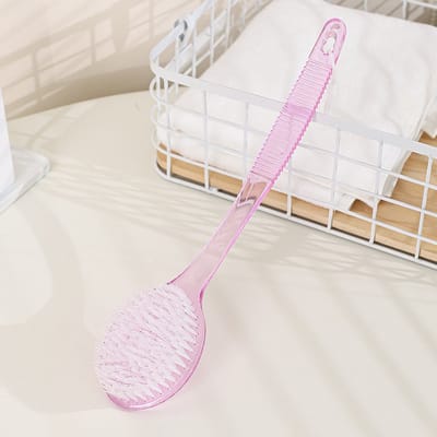 3 stuks Badborstel met borstelharen, lange steel voor het exfoliëren van rug, lichaam en voeten, bad en douche schrobber（roze，bluw，wit）