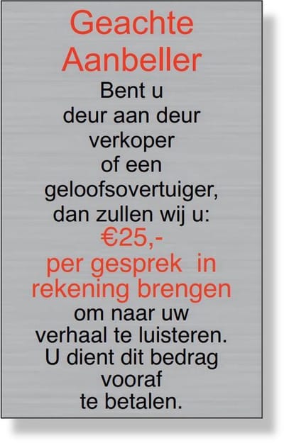 Xaptovi - Geen Verkopers - Geloofsovertuigers of Energie adviezen aan de deur - zelfklevend deurbordje