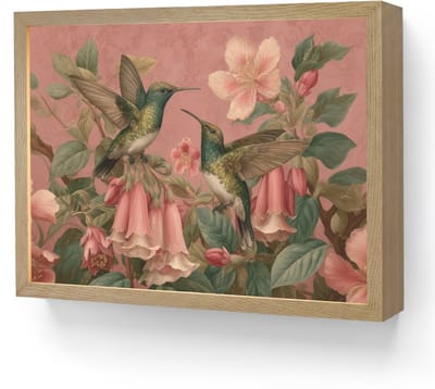 Wandlamp 40x30 cm - Oplaadbaar - Kolibries - Bloemen - Groen - Roze - Wandlampen binnen woonkamer - Slaapkamer lamp - Decoratieve nachtlamp - Vloerlamp draadloos