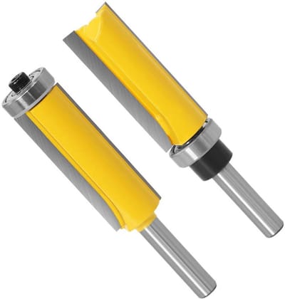 2 stuks - 8 mm schacht extra lange lagerfrees met vlakke afwerking - frees met vlakke afwerking - frees met boven - en onderlager - rechte snede frees voor houtbewerking