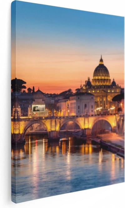 Artaza Canvas Schilderij Zonsondergang - 30x40 cm - Klein - Wanddecoratie Rome - Muurdecoratie Stad - Kamer Accessoires Italië