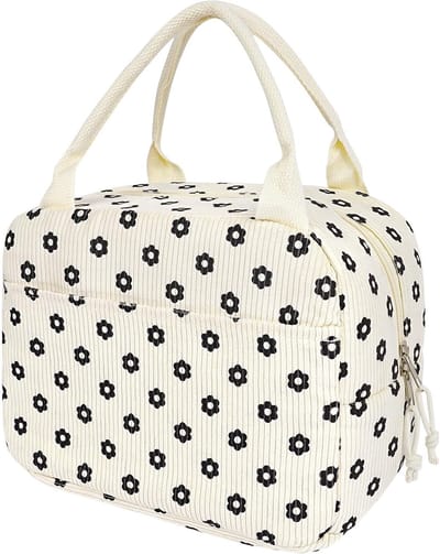 Dailygoods- Lunchtas Geïsoleerd - Corduroy - Draagtas met Bloemenprint - 9,3 Liter - Waterdicht - Hygiënische Opslag - Lunchbox