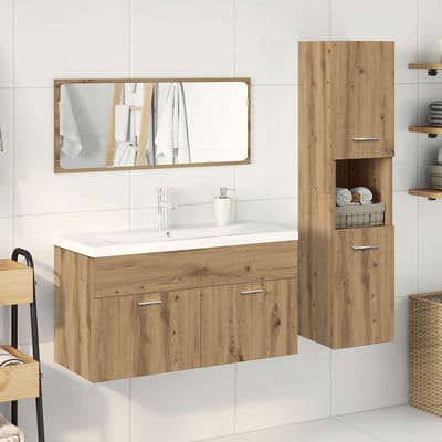 vidaXL - 4-delige - Badkamermeubelset - bewerkt - hout - artisanaal - eikenkleur