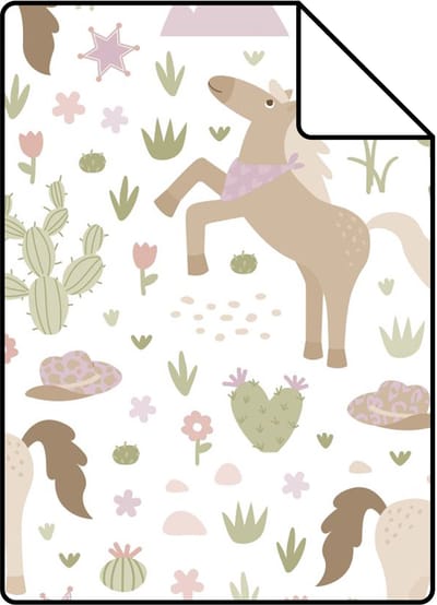 Proefstaal ESTAhome behang paarden bruin, groen en paars - 26.5 x 21 cm - 132191-S