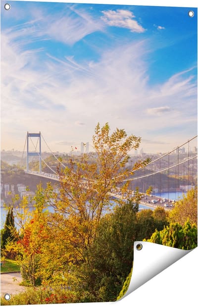 Gards Tuinposter Bosphorus Brug in Instanbul - 60x80 cm - Tuindoek - Tuindecoratie - Wanddecoratie buiten - Tuinschilderij