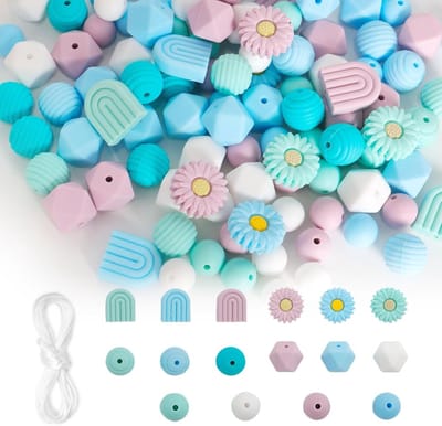 110 Stuks Bloemvormige Siliconen Kralen in 4 Kleuren voor DIY Sleutelhangers en Sieraden Maken met Nylon Touw