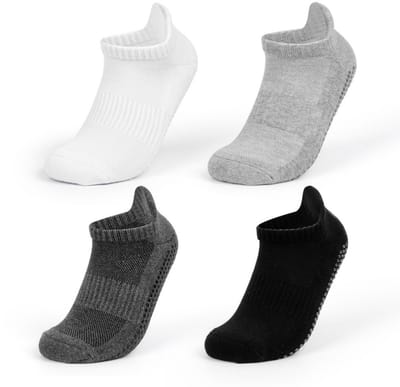 4 paar antislip yogasokken - badstof katoenen sokken - verdikte zweetabsorberende en anti-geur sokken - met antislipfunctie - geschikt voor Pilates, ballet, ballet, op blote voeten, ziekenhuis antislipsokken - unisex (S, 35-38)