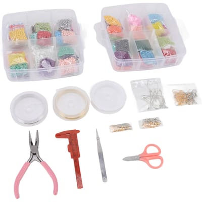 Kit de Perles pour Fabrication de Bijoux Acrylique DIY Perles Baril Fermoir Mousqueton Ciseaux pour Bracelet Collier Boucles d'Oreilles white