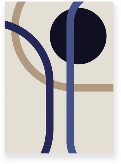 Poster 20x30 cm - Abstracte Lijnen - Cirkel - Beige - Blauw - Minimalistisch - Modern - Muurdecoratie - Wanddecoratie