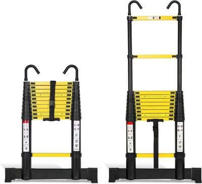 Telescopische Ladder - Uittrekbare Ladder - Veilig Klussen - Afneembare Haken - 32 Meter Lengte - Zwart Geel