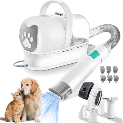 8-in-1 Hondentrimsysteem met Stofzuiger – Vachtknipper, Ontviltingsborstel, Nagelslijper, Stille Motor (≤56 dB) – Haarstop