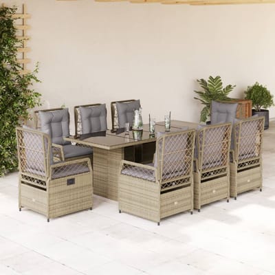vidaXL - 9-delige - Tuinset - met - kussens - poly - rattan - beige