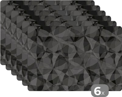 Placemat - Placemats kunststof - Zwart - Mozaïek - Abstract - Patroon - 45x30 cm - 6 stuks - Hittebestendig - Anti-Slip - Onderlegger - Afneembaar