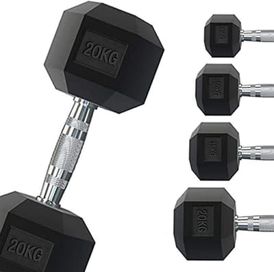 Hexagonale Rubber Dumbbell 1 tot 50 kg voor Thuisgym en Sportschool - Ergonomische Antislip Handgreep, Per Stuk Verkrijgbaar (3 kg)