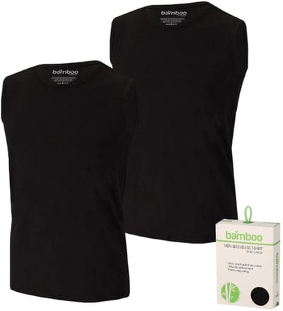 Apollo heren mouwloos shirts Bamboo - ronde hals - 2-pack - maat S - zwart