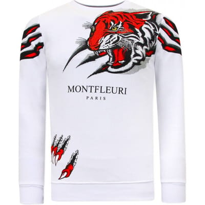 Heren Sweater met Print - Tiger Head - 3636 - Wit