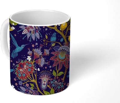 Mok - Koffiemok - Patronen - Vogel - Bloemen - Mokken - 350 ML - Beker - Koffiemokken - Theemok