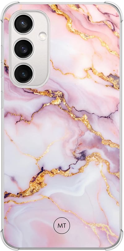 Hoesje (shockproof) geschikt voor Samsung Galaxy S23 FE - Marble pink - Extra sterke case - TPU/polycarbonaat - Marmer - Roze, Transparant