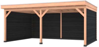Douglas overkapping, 600 x 400, met zwarte achterwand en twee zijwanden, Westwood Comfort Plus