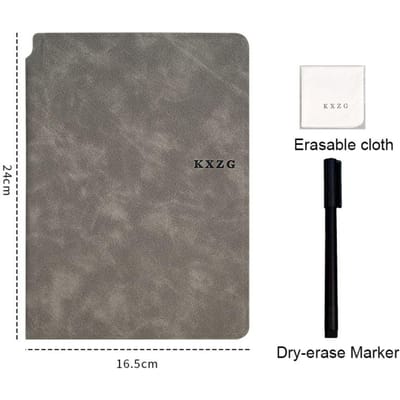 Ensemble de carnet de notes A4 réutilisable, tableau blanc avec stylo, tissu effaçable, bloc-notes en cuir, planificateur hebdomadaire, Portable pour le bureau gris