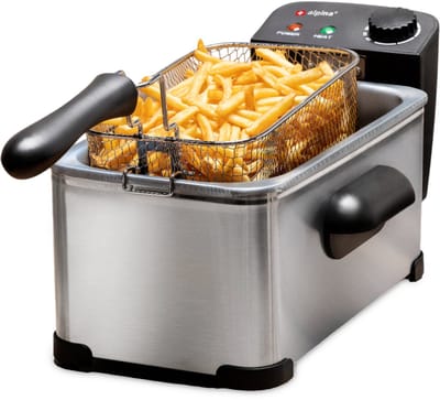 alpina Frituurpan 3 Liter - Friteuse met Instelbare Thermostaat - Frituur met Uitneembare Mand - Frietpan 2000W - 32,3 x 20,5 x 18,9 cm - RVS